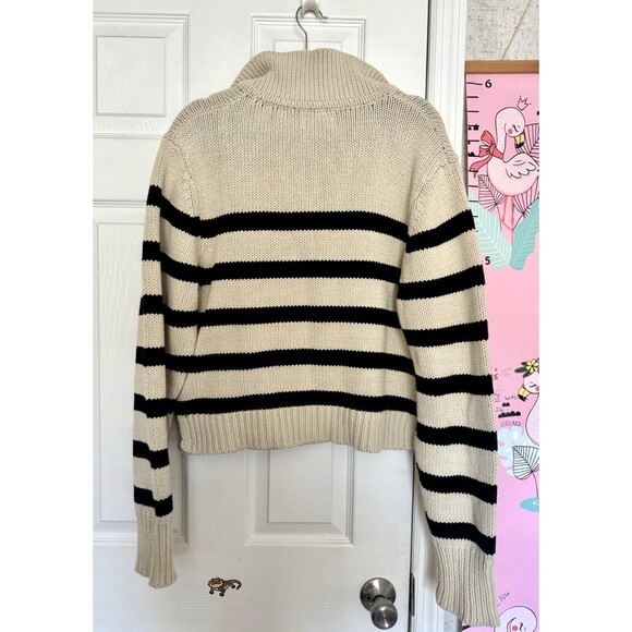 Dissh Knit Sweater Stripped Beige Black Medium Womens Merino Wool Blend - Picture 6 of 6